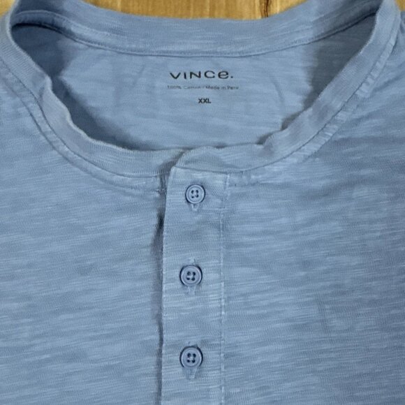 Vince Mens 100% Cotton Blue Short Sleeve Henley Tee Size 2XL - Picture 2 of 5